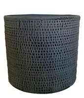 Ceramic Textured Squat Cylinder Pot<br>Dark Grey