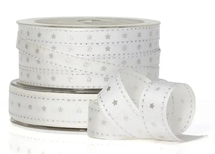 Grosgrain Silver Stars<br>Silver 20mm