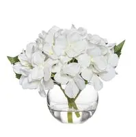 Artificial Hydrangea in Sphere Vase - Small<br>White