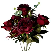 Artificial Rose & Eucalyptus Mix Bush<br>Burgundy