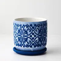Ceramic 'Etiana' Pot with Saucer<br>Blue/White 14.5cm