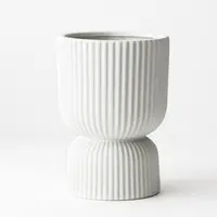 Ceramic 'Annix' Pedestal Ribbed Pot<br>White