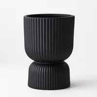 Ceramic 'Annix' Pedestal Ribbed Pot<br>Black