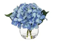 Artificial Hydrangea in Sphere Vase<br>Medium - Blue